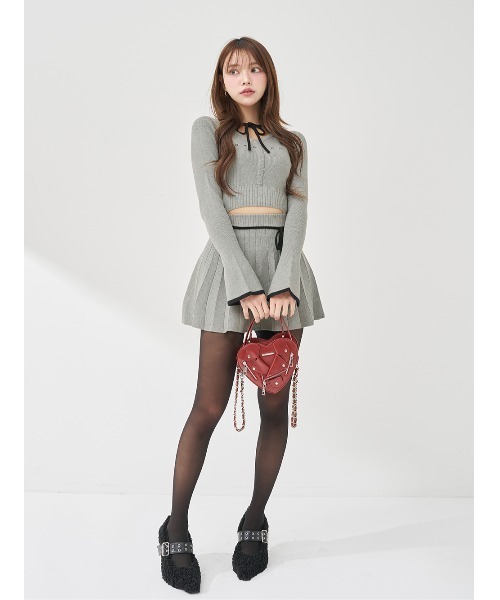 ウエストオープンリボンデザインニットミニワンピース（ワンピース