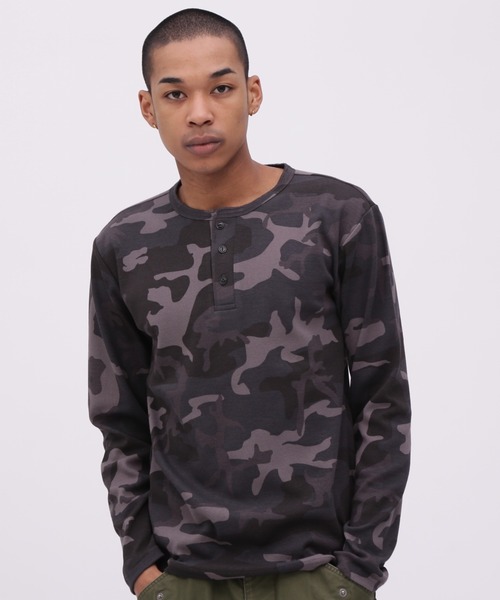 WEB限定》DAILY RIB LONG SLEEVE HENLEY NECK T-SHIRT 'CAMOUFLAGE
