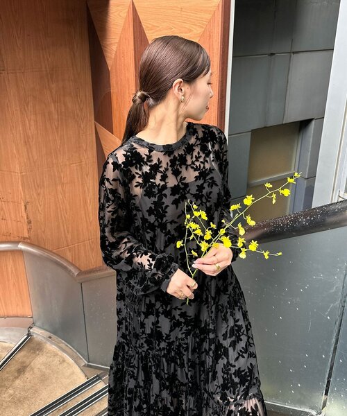 前後2WAY】ベロアフラワーティアードワンピース（ワンピース