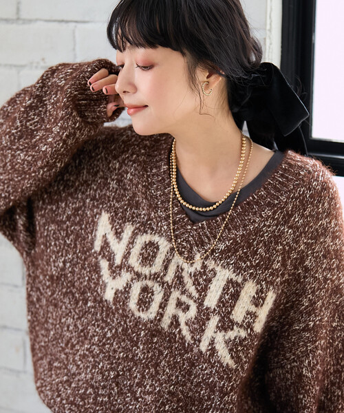 セール】メランジ Vネックロゴニット【限定展開】（ニット/セーター