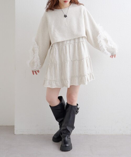 チュールスリーブスウェットワンピース（ワンピース）｜w closet