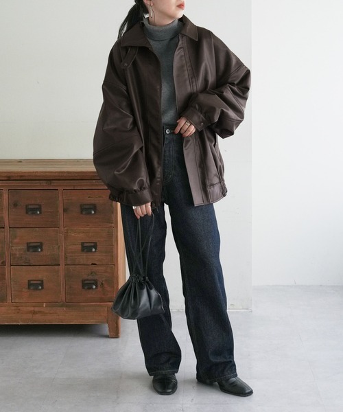 リバイバル/ユニセックス】ヴィンテージPUレザージャケット（ブルゾン