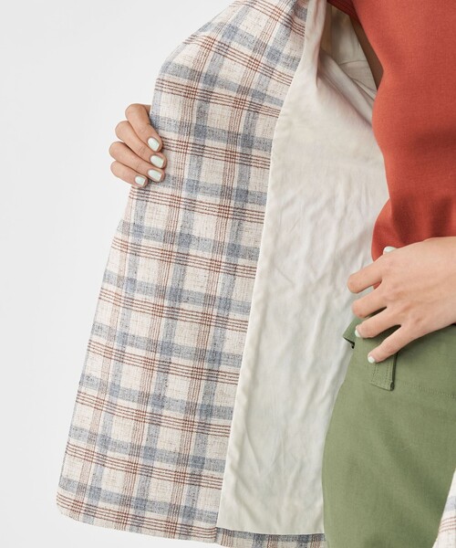 セール】ツイードチェック ノーカラージャケット（ノーカラー