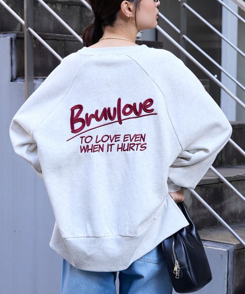 セール】カレッジロゴ刺繍サイドスリット裏起毛オーバーサイズ