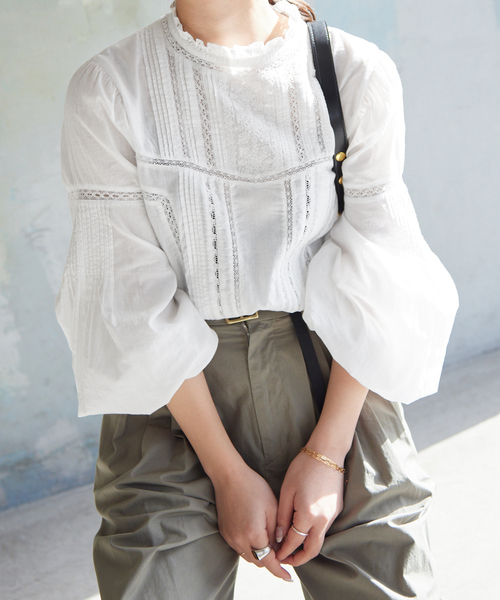 SLOBE IENA（スローブイエナ）の「マニーレース ピンタックブラウス