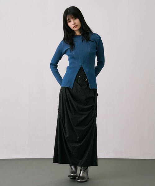 残りわずか！】ヴィーガンレザーツイストスカート｜ストレッチ/細見え