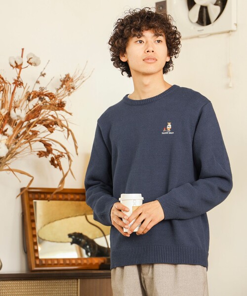 ユニセックス】ベアー 刺繍 クルーネック ニット（ニット/セーター