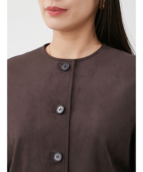 セール】パッチポケットコンパクトスエードジャケット（ノーカラー