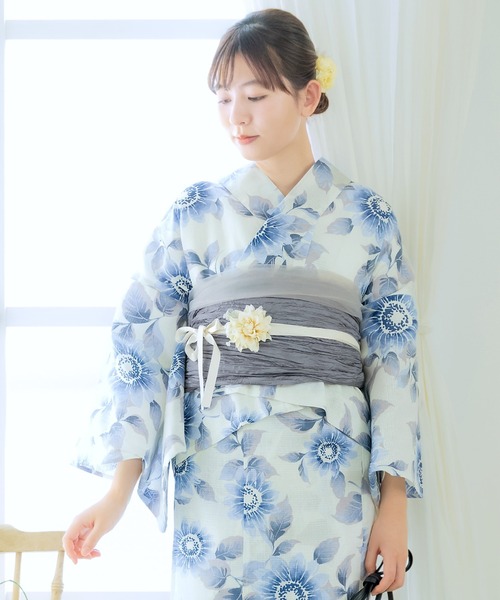 kimonomachi（キモノマチ）の「京袋帯＋袷着物セット「着物：白×モス