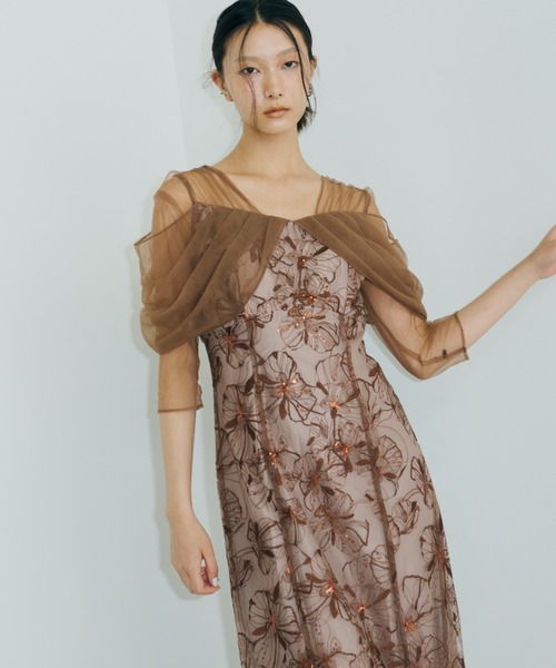 チュールドレープスパンコールドレス / tulle drape spangle dress