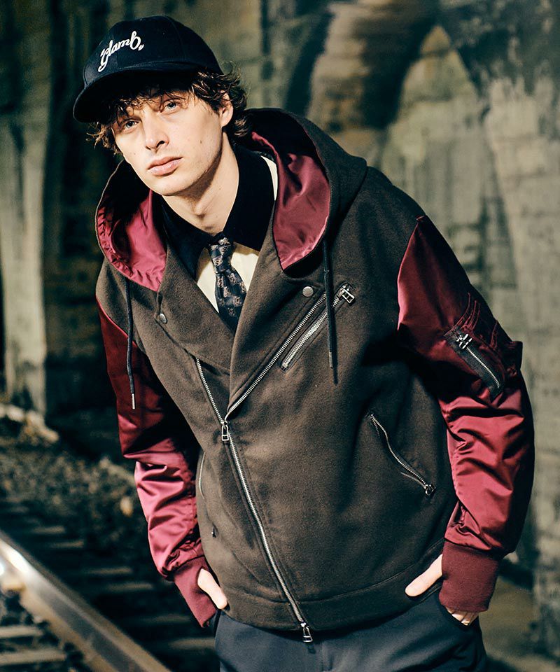 glamb(グラム)】Combination Hood Riders Jacket コンビネーション