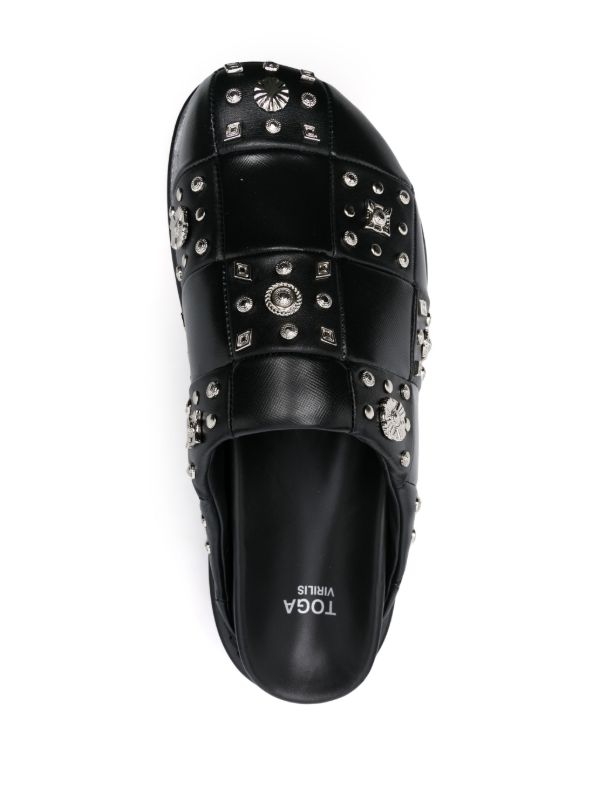 Toga Virilis stud-detailing Leather Mules | Black | FARFETCH