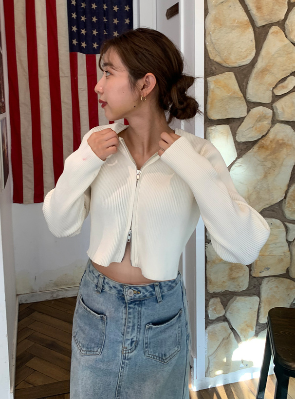 ダブルジップショート丈ニットトップス[an1574] | レディース