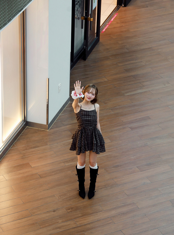 チェック柄ドロストリボンミニワンピース[dk1357] | レディース