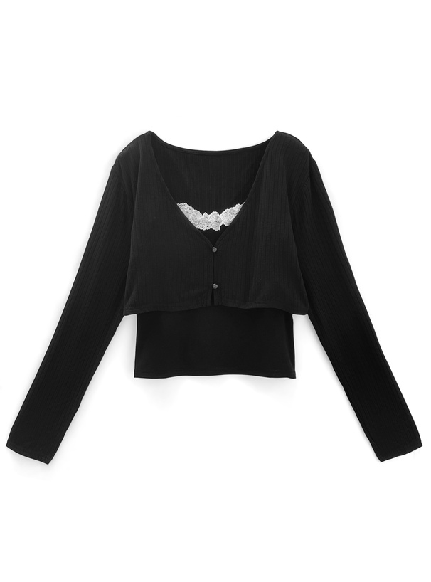 クロップド丈カーディガンxレースキャミソールアンサンブル[dk1398