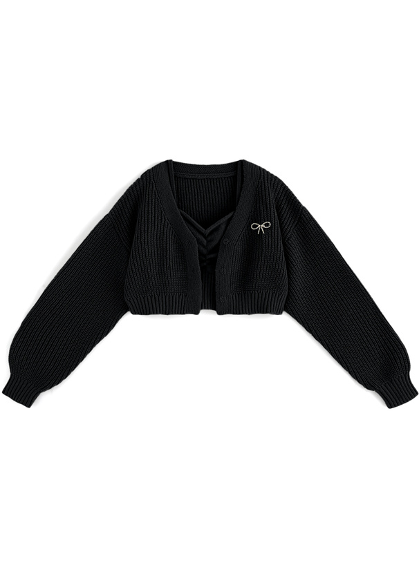 リボンブローチ付きカーディガン×ビスチェニットアンサンブル[mb1576