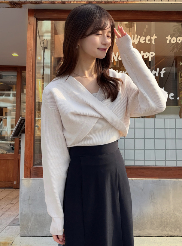 クロストップスxリボンキャミソールニットアンサンブル[mb1580