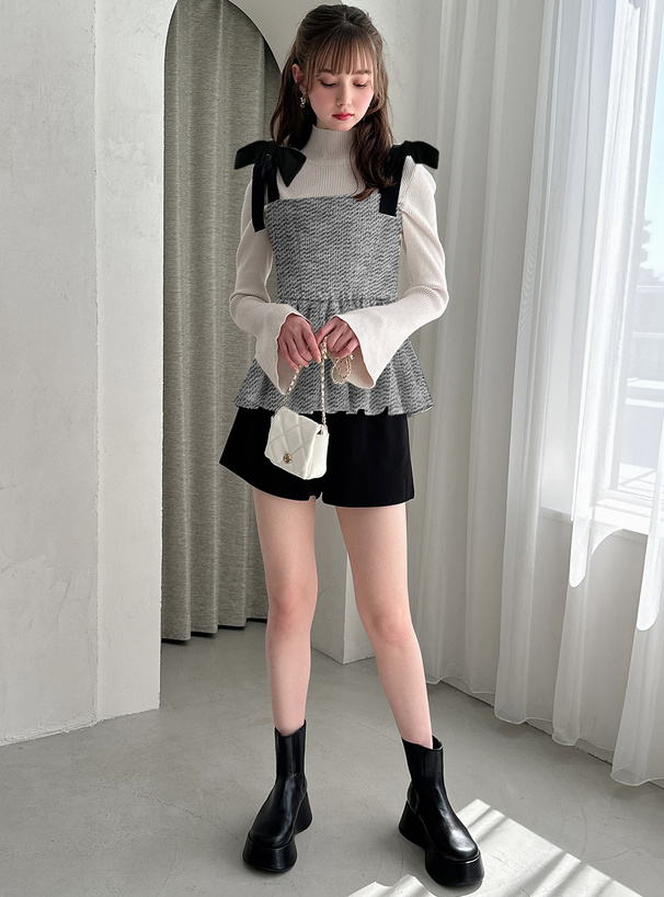 ツイードサテンリボンストラップペプラムビスチェ[ta108] | レディース