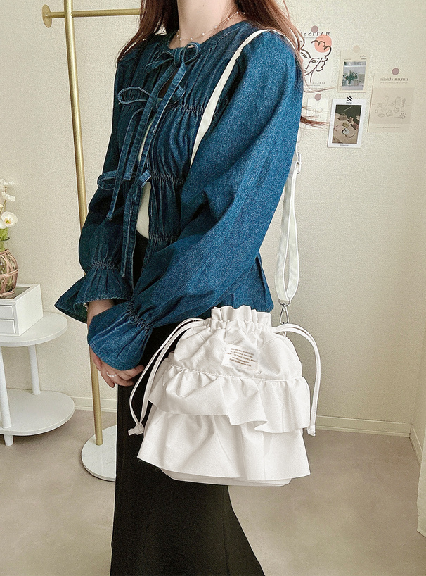 ダブルフリルショルダー巾着バッグ[tr691] | レディースファッション