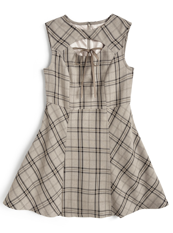 チェック柄フロントオープンノースリーブミニワンピース[tw1267