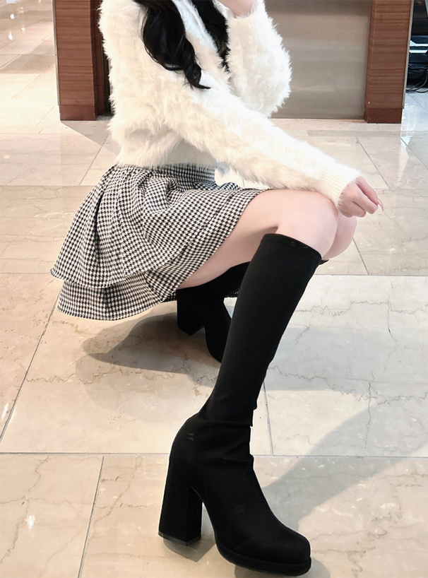 ウルトラストレッチチャンキーヒールロングブーツ[zr1186