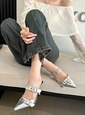 ドゥーズィエムクラス グレー ポインテッドトゥ ミュール