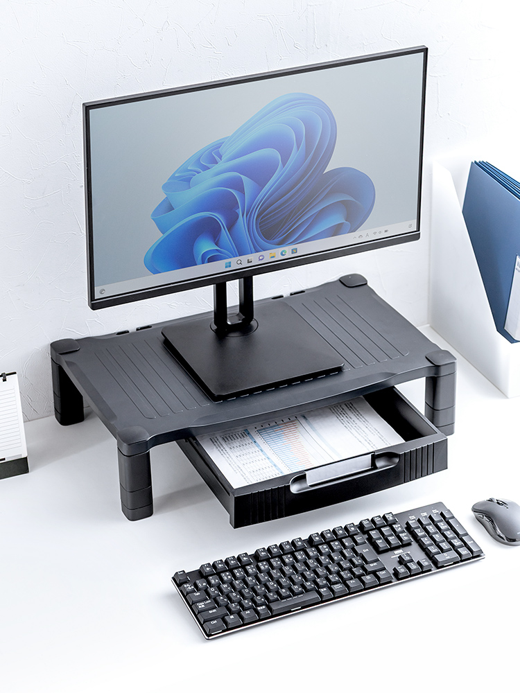 モニター台】A4用紙収納 引き出し付き机上ラック 高さ調整 幅56cm