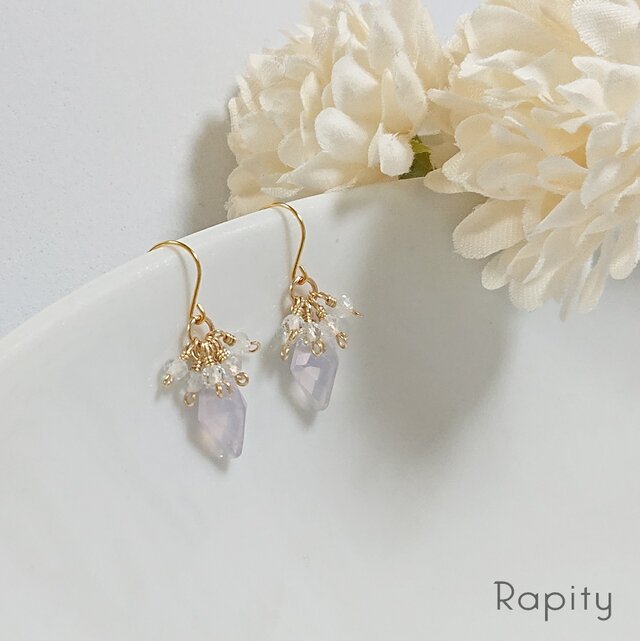 14kgf☆天然石スコロライト（ラベンダークォーツ）デザインピアス