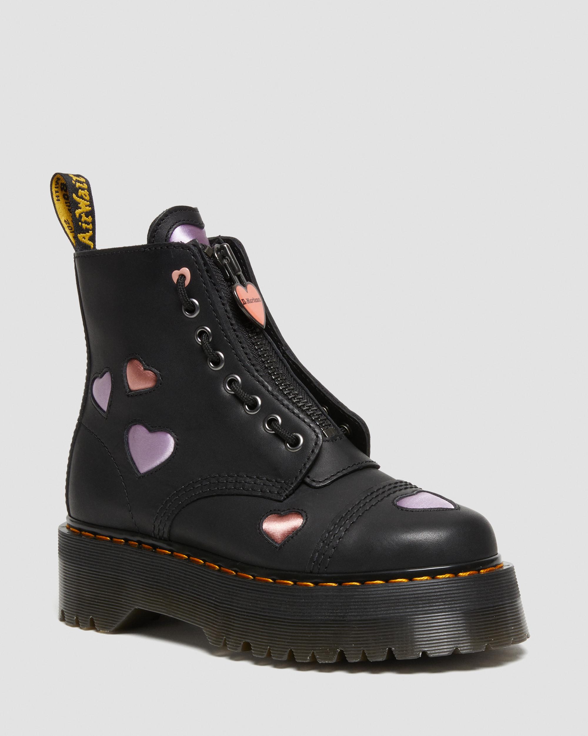 Sinclair Leather Heart Platform Boots in Black | Dr. Martens