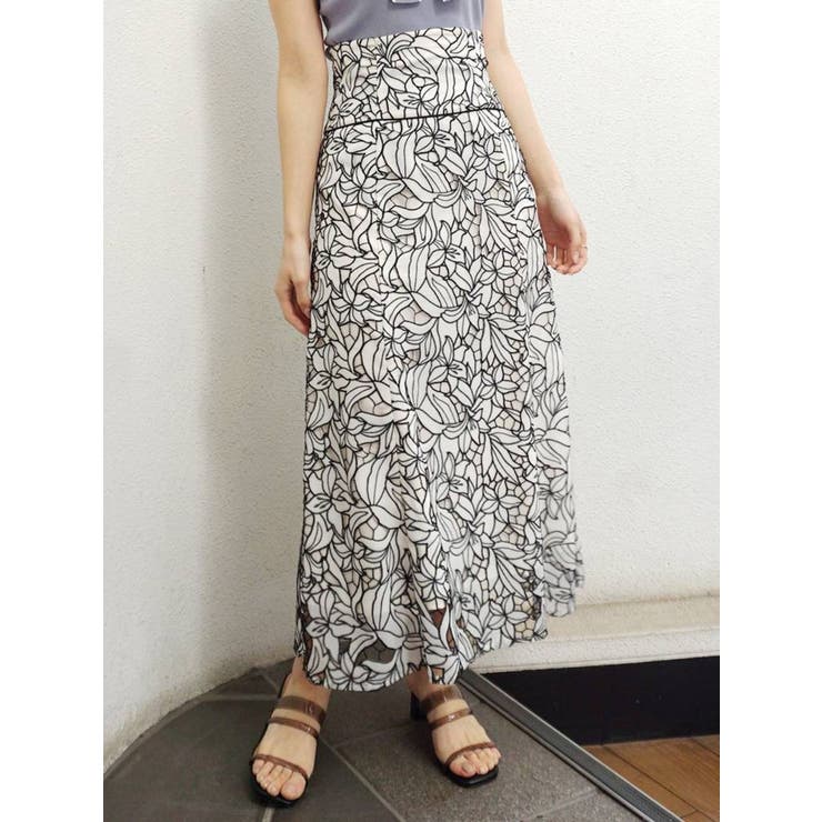 カットワーク刺繍コルセットフレアスカート[品番：MKSW0042196