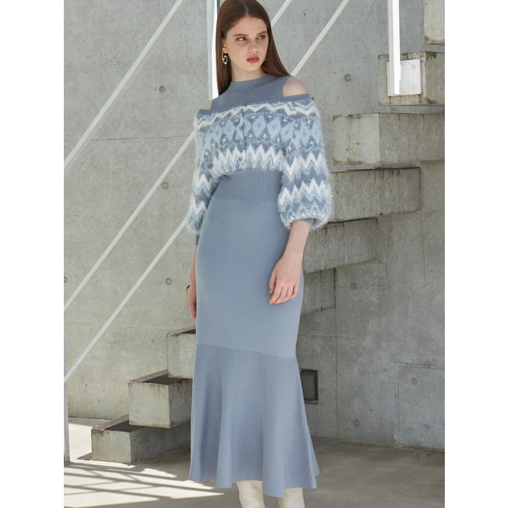 ノルディックジャカードドッキングニットワンピース[品番：MKSW0062207