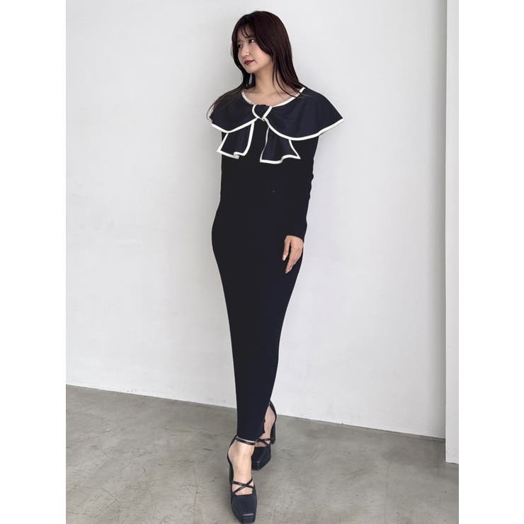 パイピングリボンニットワンピース[品番：MKSW0060747]｜dazzlin