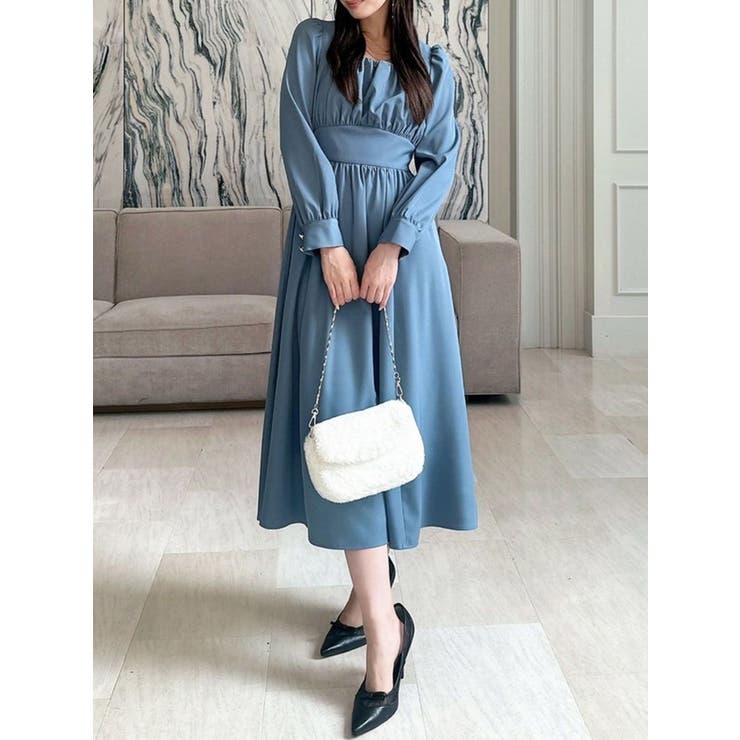 フロントギャザーフレアロングワンピース[品番：MKSW0061387]｜RESEXXY