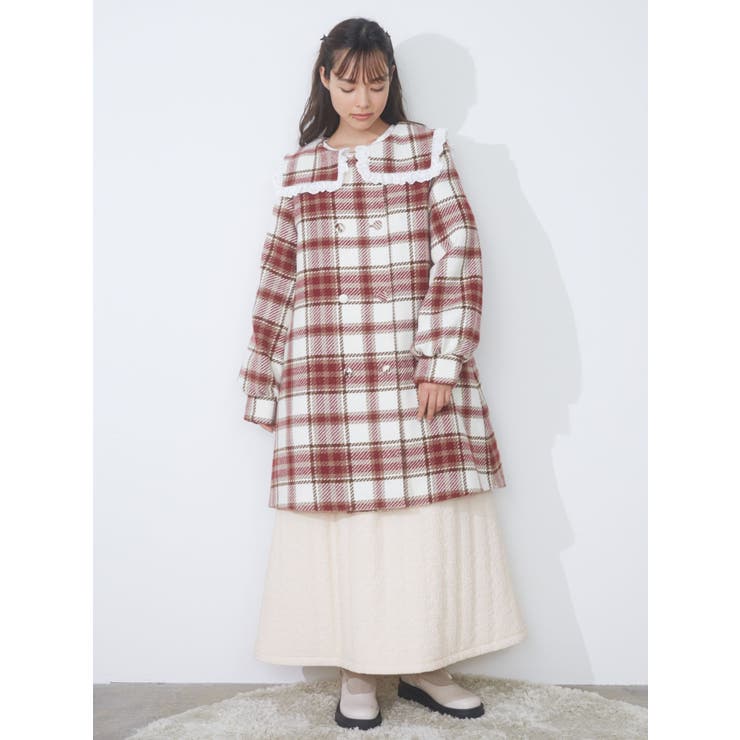 チェックセーラーカラーAラインコート[品番：MKSW0053816]｜merry