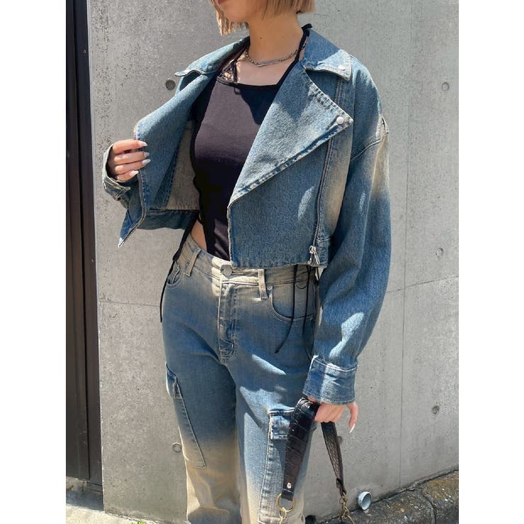 グラデーションデニムショートライダース【セットアップ着用可能