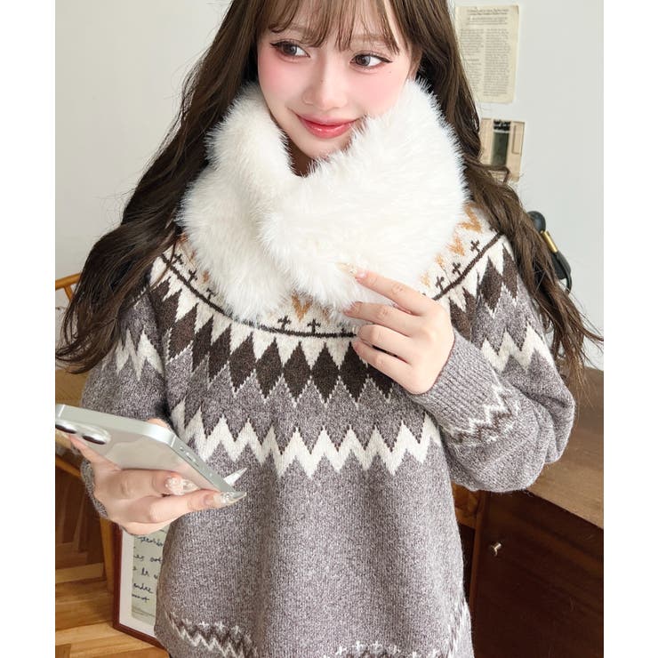 ミックスアルパカライク求心ジャガードニットプルオーバー 6G[品番