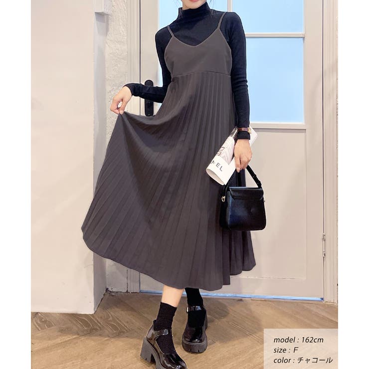 新色追加！】プリーツキャミワンピース ロング キャミワンピ[品番