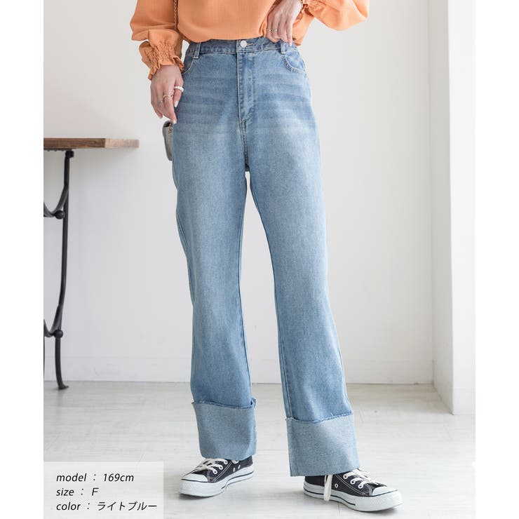 ブラスト加工 ストレート ロールアップストレートデニム[品番