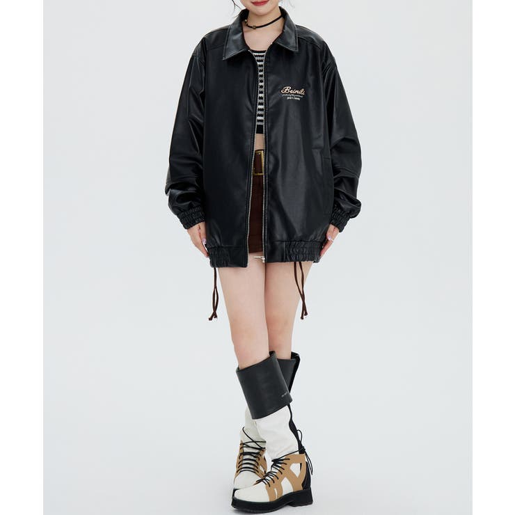 HOOK】for girls オーバーサイズPUレザージャケット[品番：XT000011712