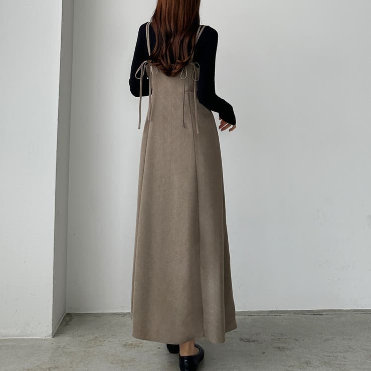 Louere セミフレアバックリボンコーデュロイキャミワンピース[品番