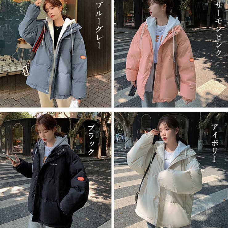 フーデッド エコダウンジャケット重ね着風[品番：AGCW0004994