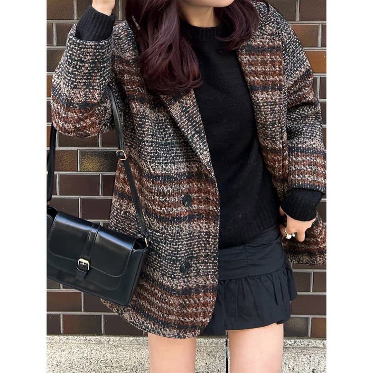 チェック柄 チェスターコート レディース[品番：AGCW0002731