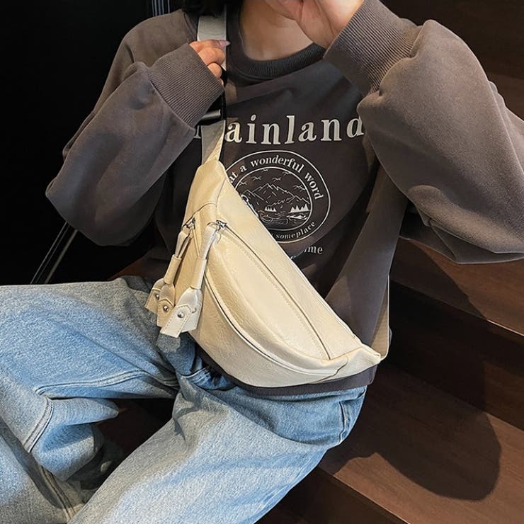 ダブルポケットPUレザー ボディバッグ ウエストポーチ[品番