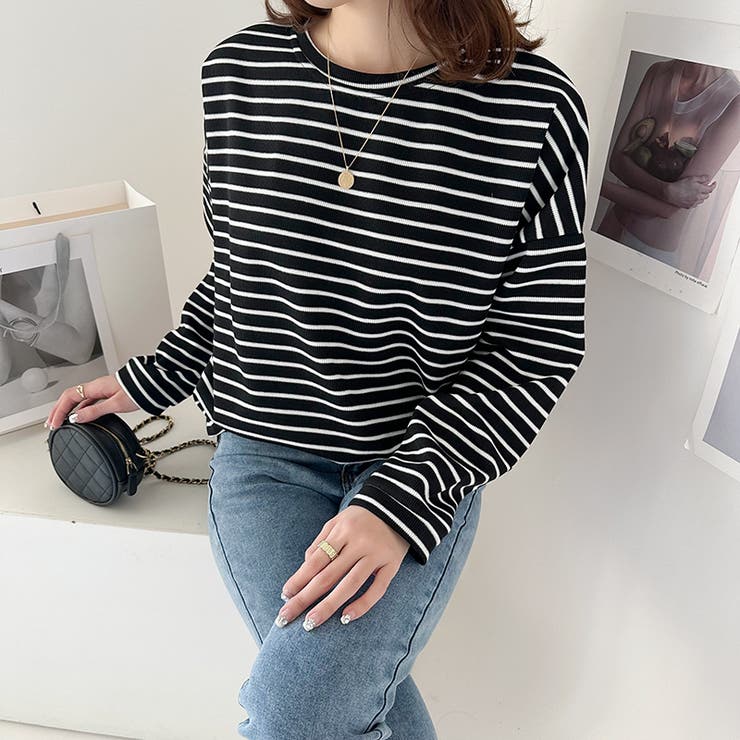 ボーダーロングTシャツ 春 ボーダー[品番：COCW0003932]｜COCOMOMO