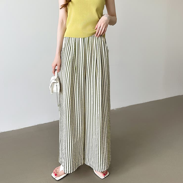 新色追加！全7色】さらっと快適リラクシーワイドパンツ ストライプ