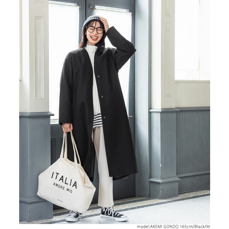 ノーカラーフロントボタンロングコート[品番：PA000012050]｜coca