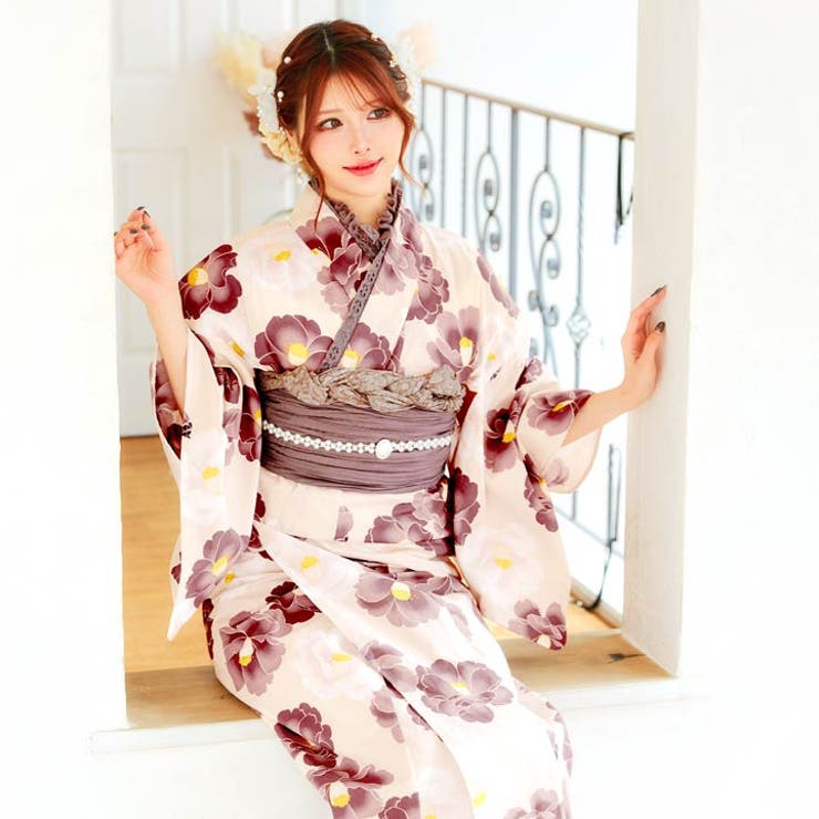 3点SET]フェミニン 椿柄 浴衣【2024年新作[品番：DY000028598]｜Dazzy