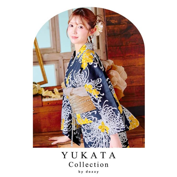 濃紺×乱れ菊柄浴衣【2025年新作 YUKATA by[品番：DY000032339]｜Dazzy
