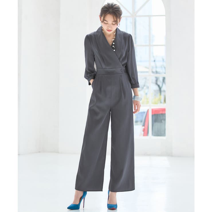 ジャンプスーツ パンツドレス シフォン S M L パーティー 結婚式[品番