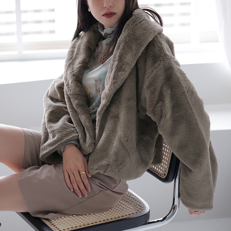 フェイクラビットファーショートコート【韓国ファッション】[品番
